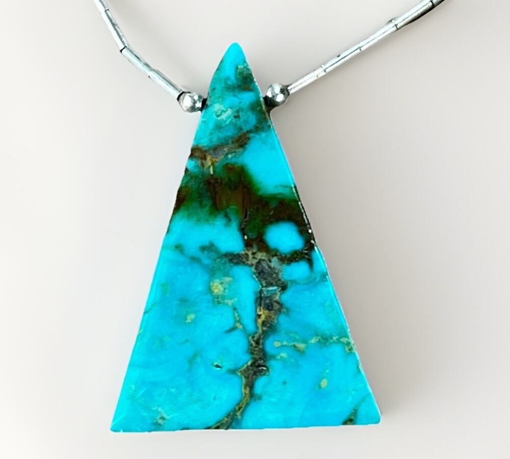 VTG Sterling Silver Navajo Native American Kingman Turquoise Pendant Necklace